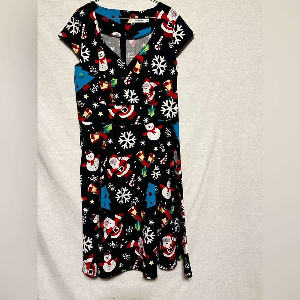 Red and White V-Neck Cap Sleeve Christmas dress